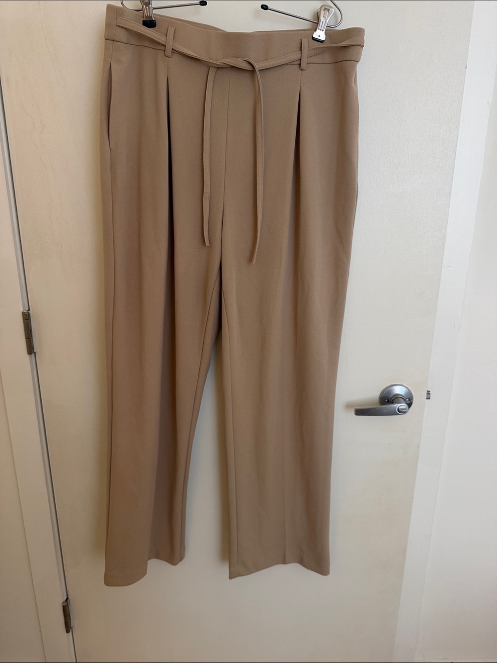 Anne Klein Tan Wide-Leg Trousers with Tie Waist